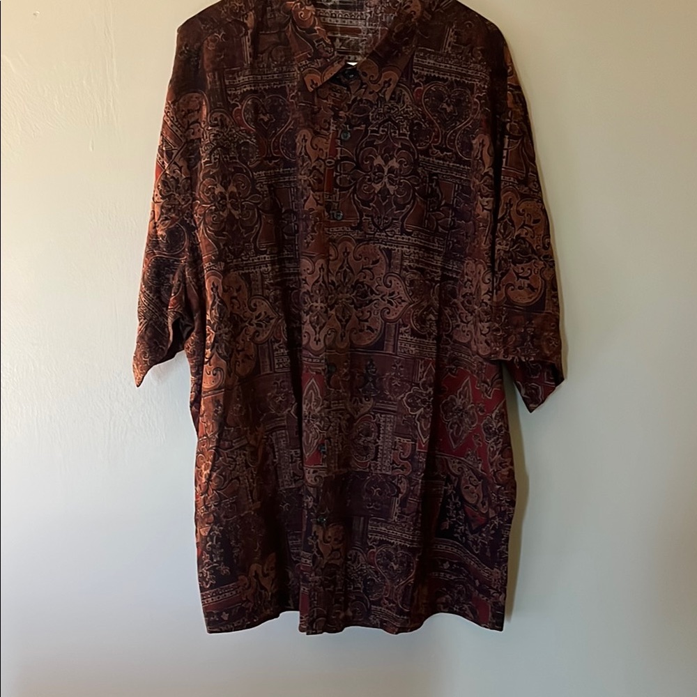 Brown and Red Casual Button Down Shirt with Paisley Print